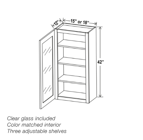 Gray Shaker 42″ H Single Door Wall Cabinet with Glass Door