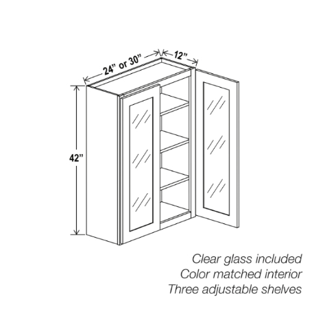 Gray Shaker 42″ H Double Door Wall Cabinet with Glass Doors
