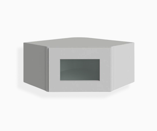 Gray Shaker Diagonal Corner Wall Shelf 12×24 with Glass Door