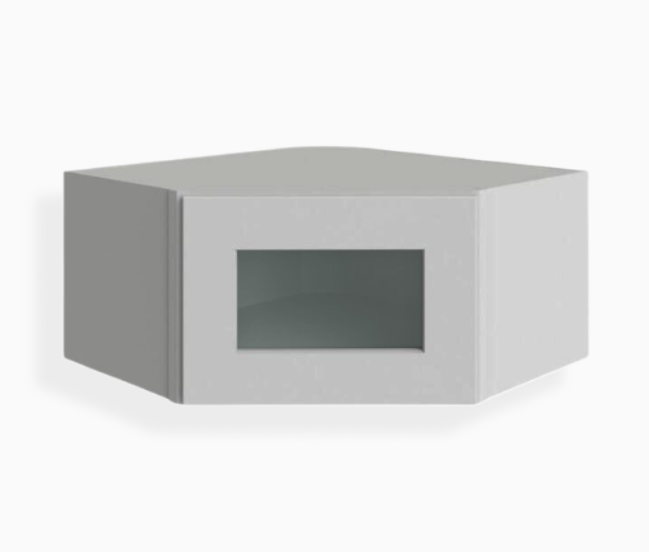 Gray Shaker 12″ x 27″ Diagonal Corner Wall Shelf with Glass Door