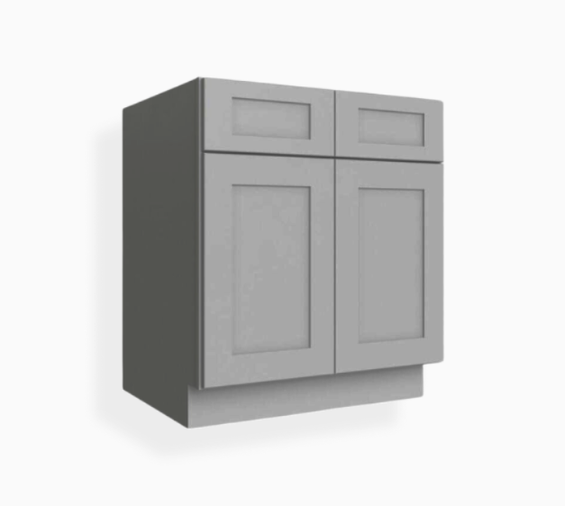 Gray Shaker Base Cabinet with Double Doors and Drawers