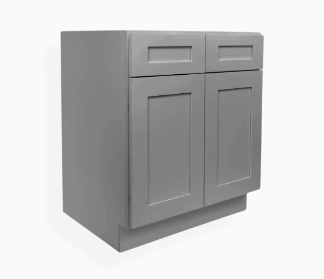Gray Shaker Sink Base With Double Doors and Drawers