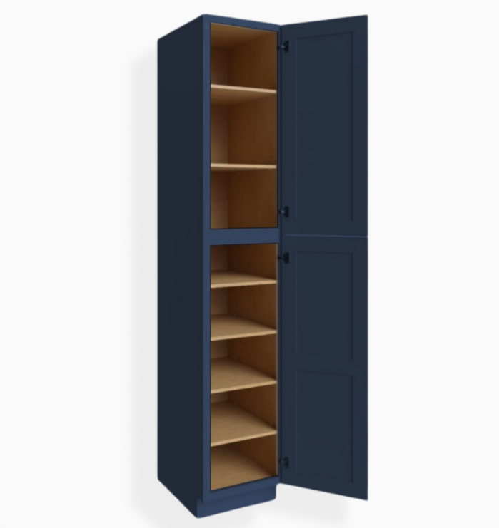 Gabinete de despensa utilitario Shaker azul marino de 18″ de ancho