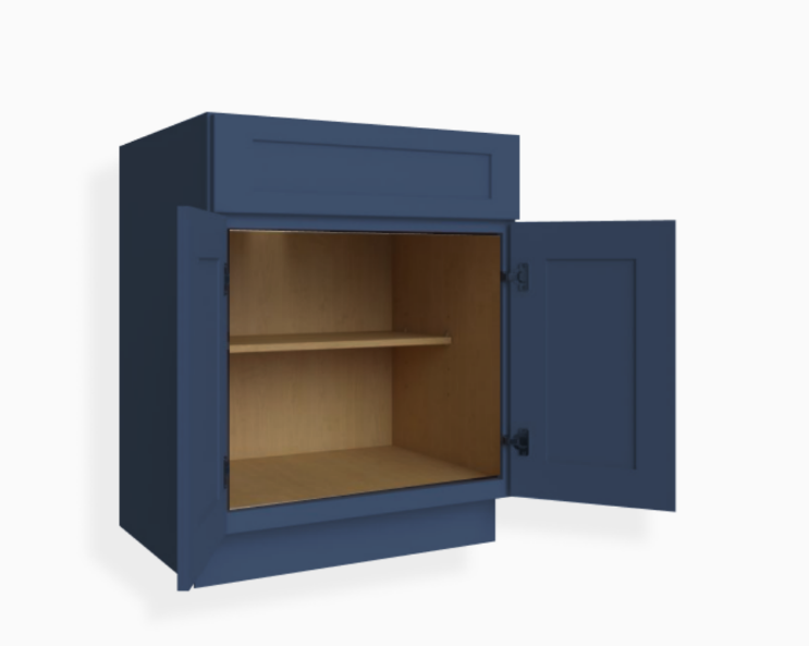 Navy Blue Shaker Base Cabinet with Double Doors and Drawers