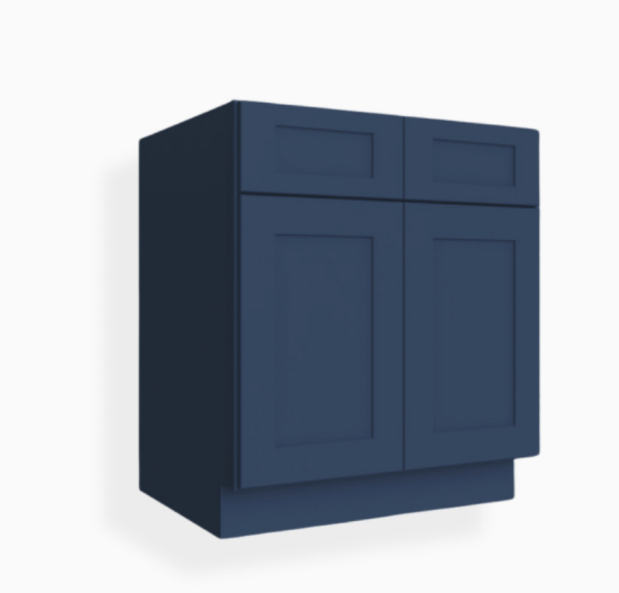 Navy Blue Shaker Base Cabinet with Double Doors and Drawers