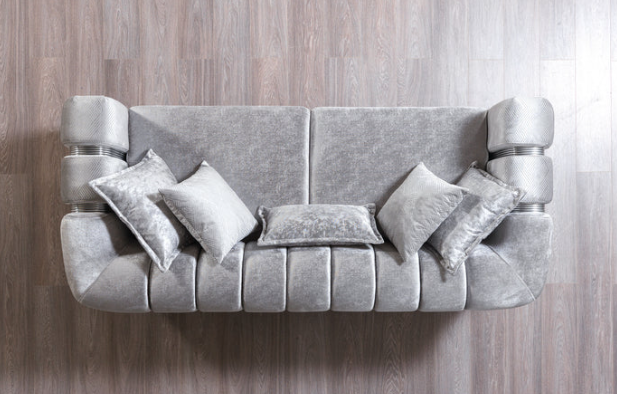 Santana Silver Velvet Sofa & Loveseat