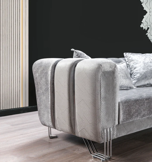 Santana Silver Velvet Sofa & Loveseat