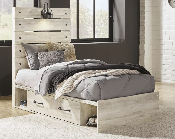 Cambeck Twin Panel Bed with 2 Storage Drawers with Mirrored Dresser and 2 Nightstands