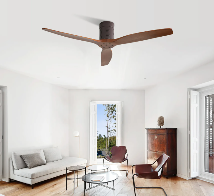 Ventilador de techo empotrado de 52″ sin luz, diseño de aspas de madera de nogal