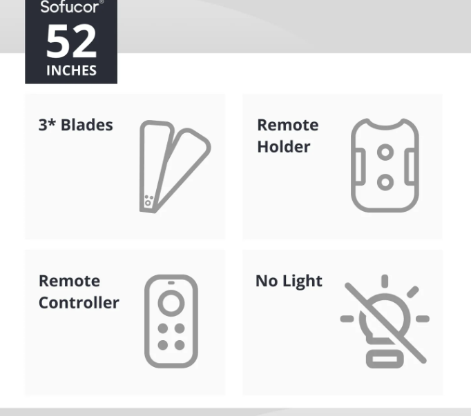 Ventilador de techo empotrado de 52″ sin luz, diseño de aspas de madera de nogal
