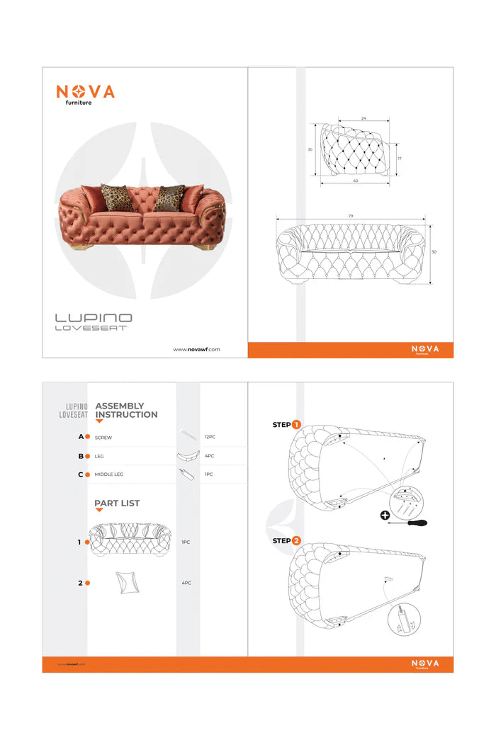 Lupino Gray Velvet Loveseat