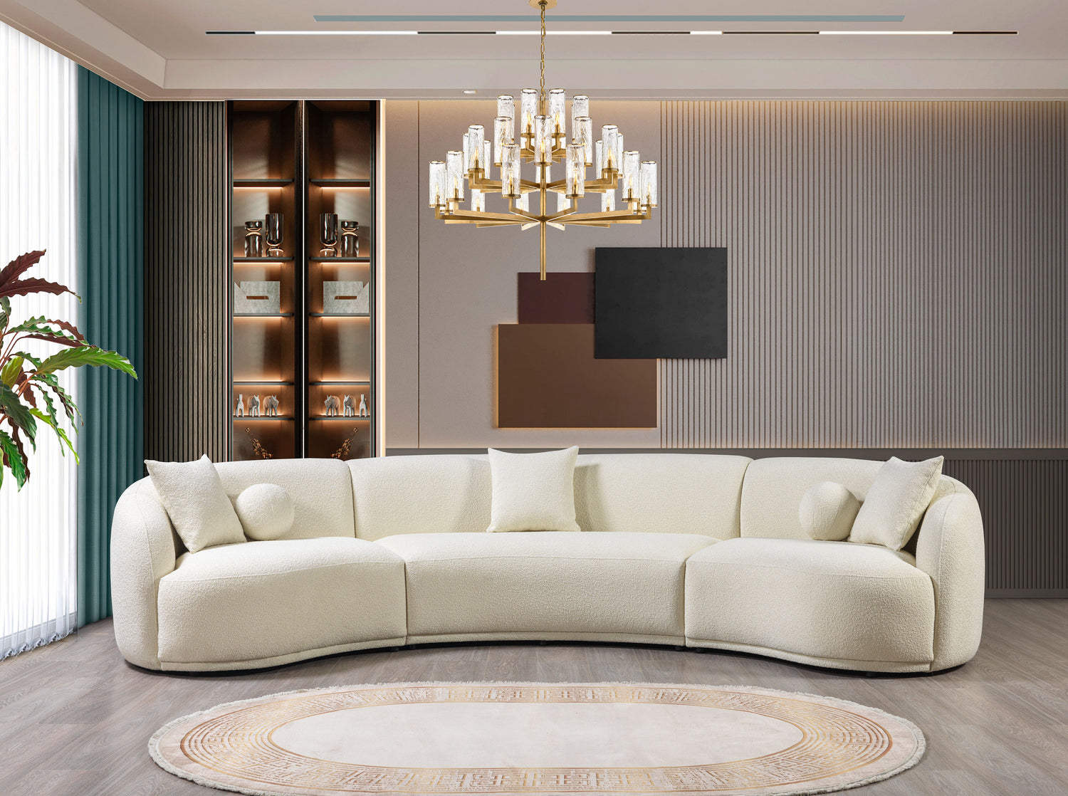 Seccional curvo de 3 piezas Bonita Ivory Boucle
