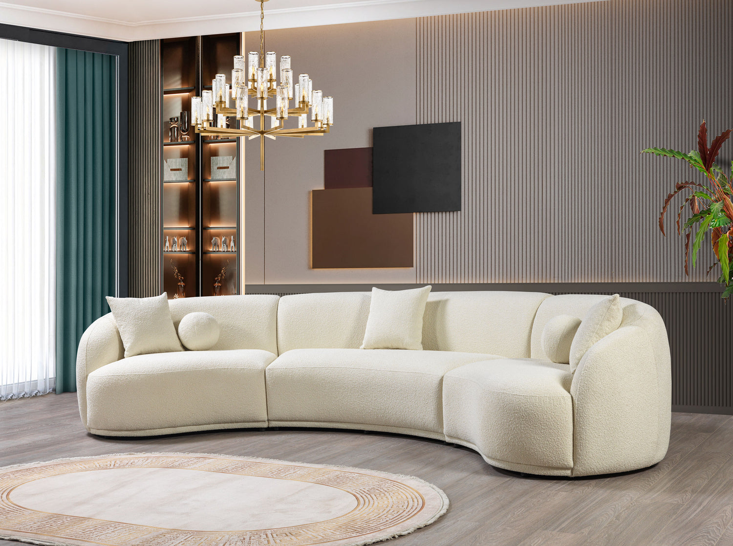 Seccional curvo de 3 piezas Bonita Ivory Boucle