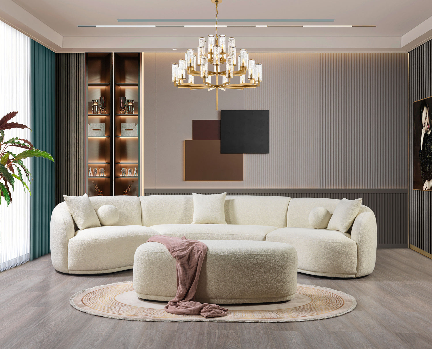 Seccional curvo de 3 piezas Bonita Ivory Boucle