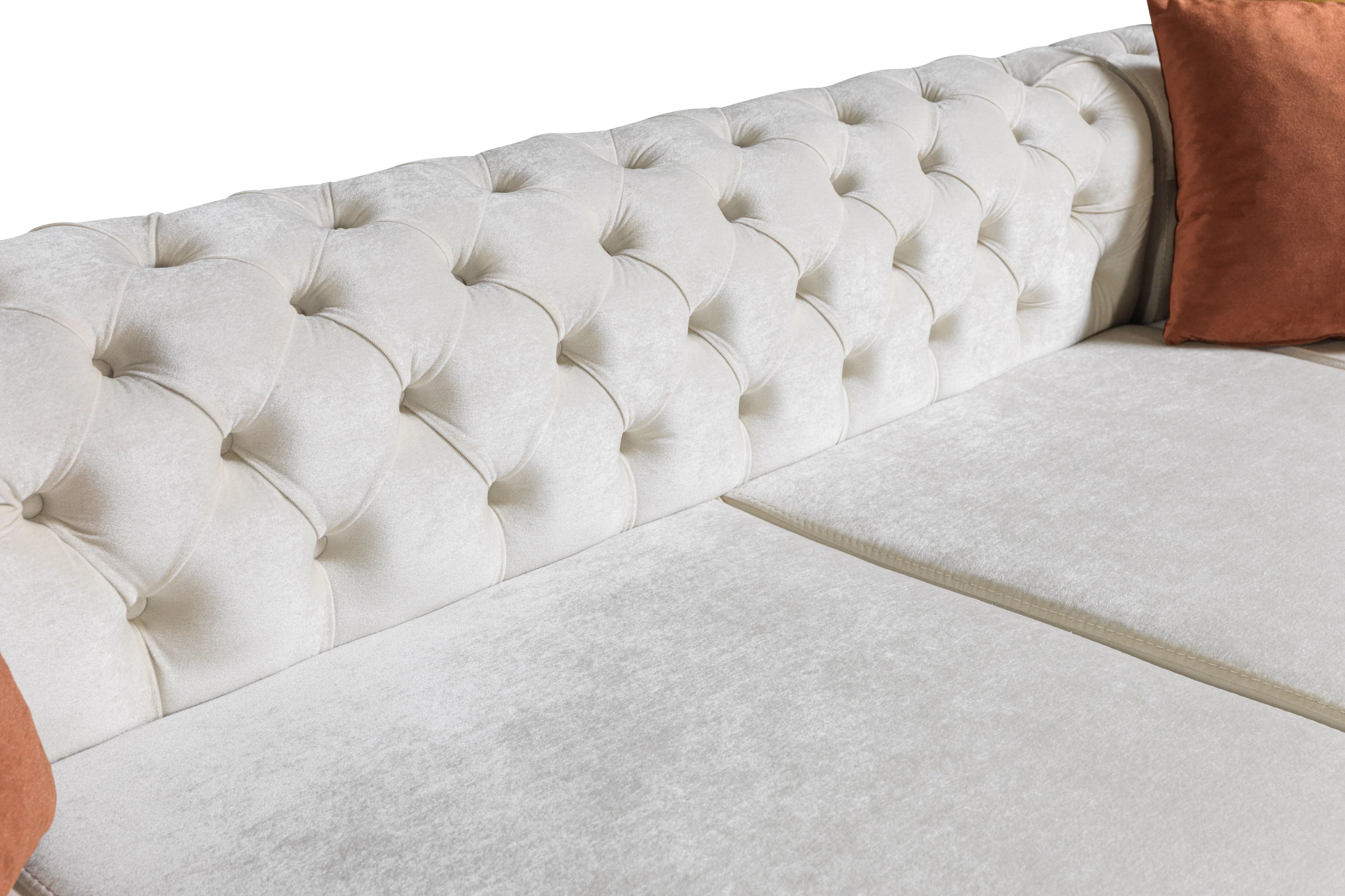 Matilda Tufted Ivory Velvet Double Chaise Sectional Sofa