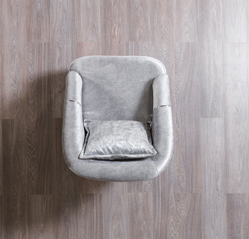 Sofá y loveseat de terciopelo plateado Santana