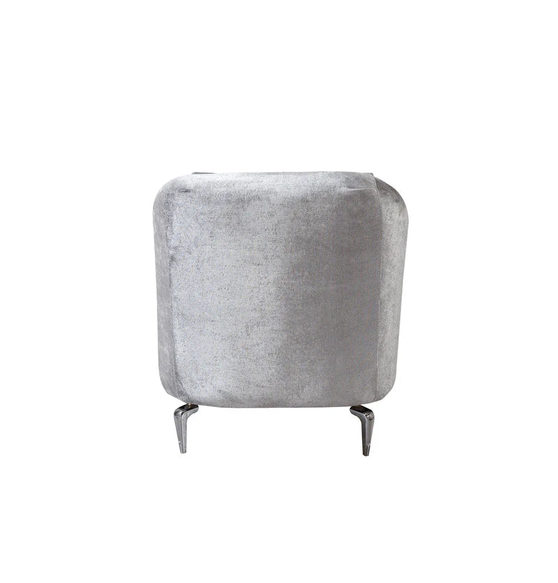 Sofá y loveseat de terciopelo plateado Santana