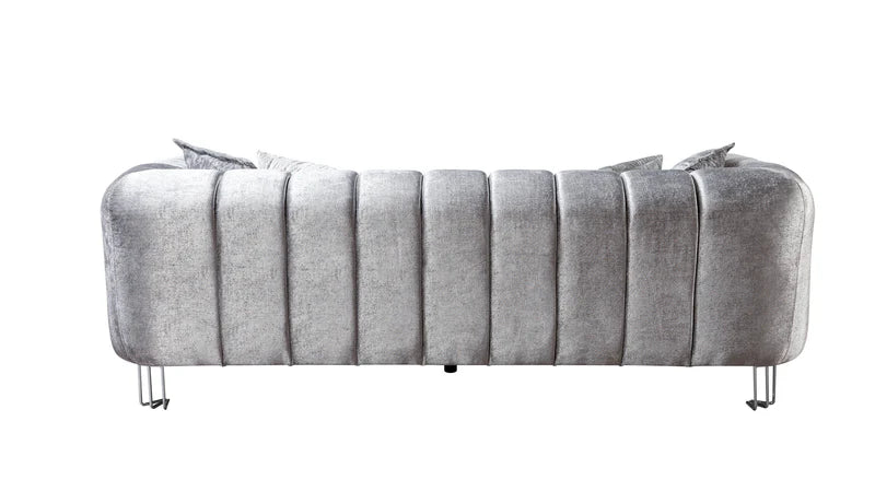 Sofá y loveseat de terciopelo plateado Santana