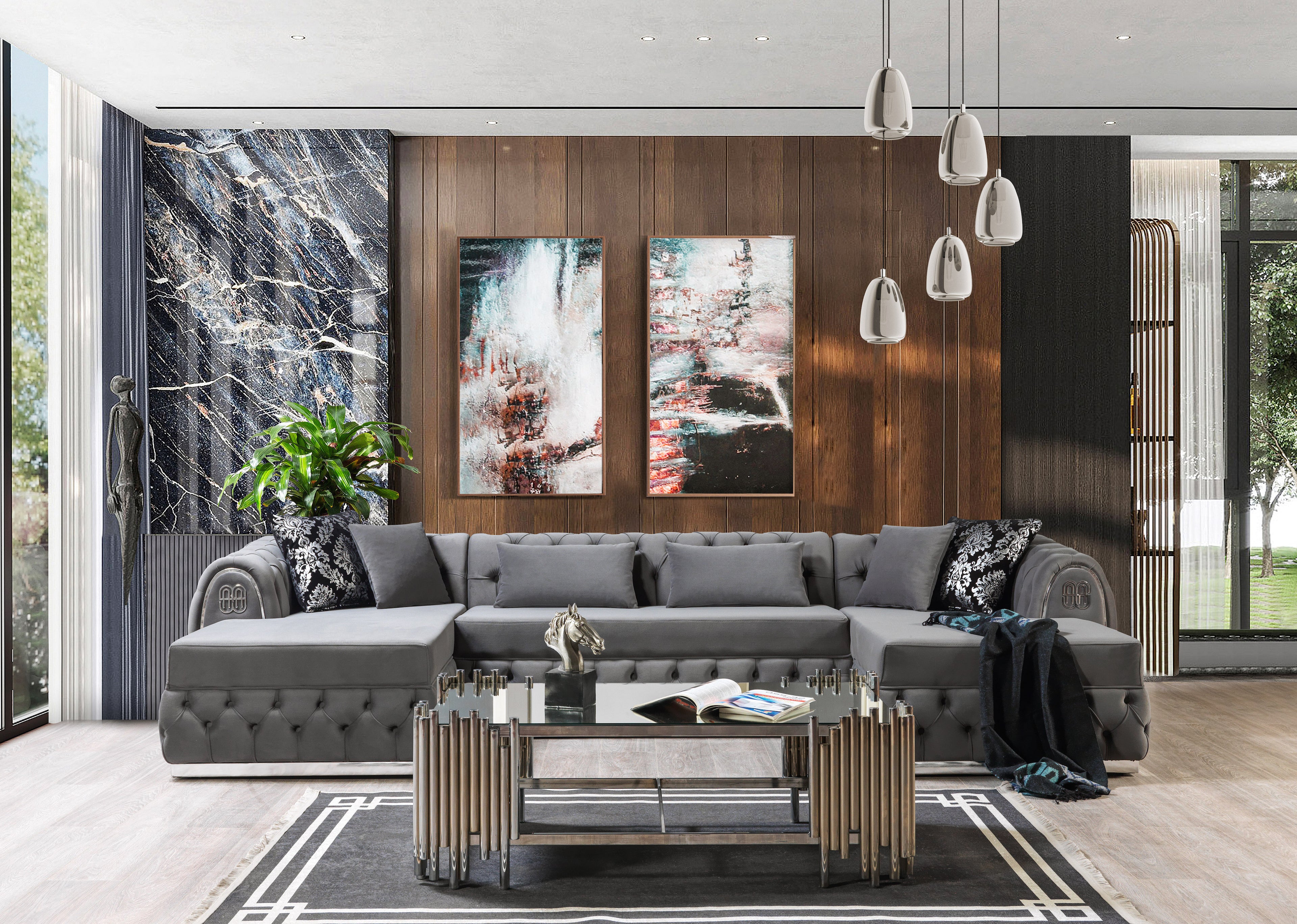 Jess Velvet Gray Double Chaise Sectional