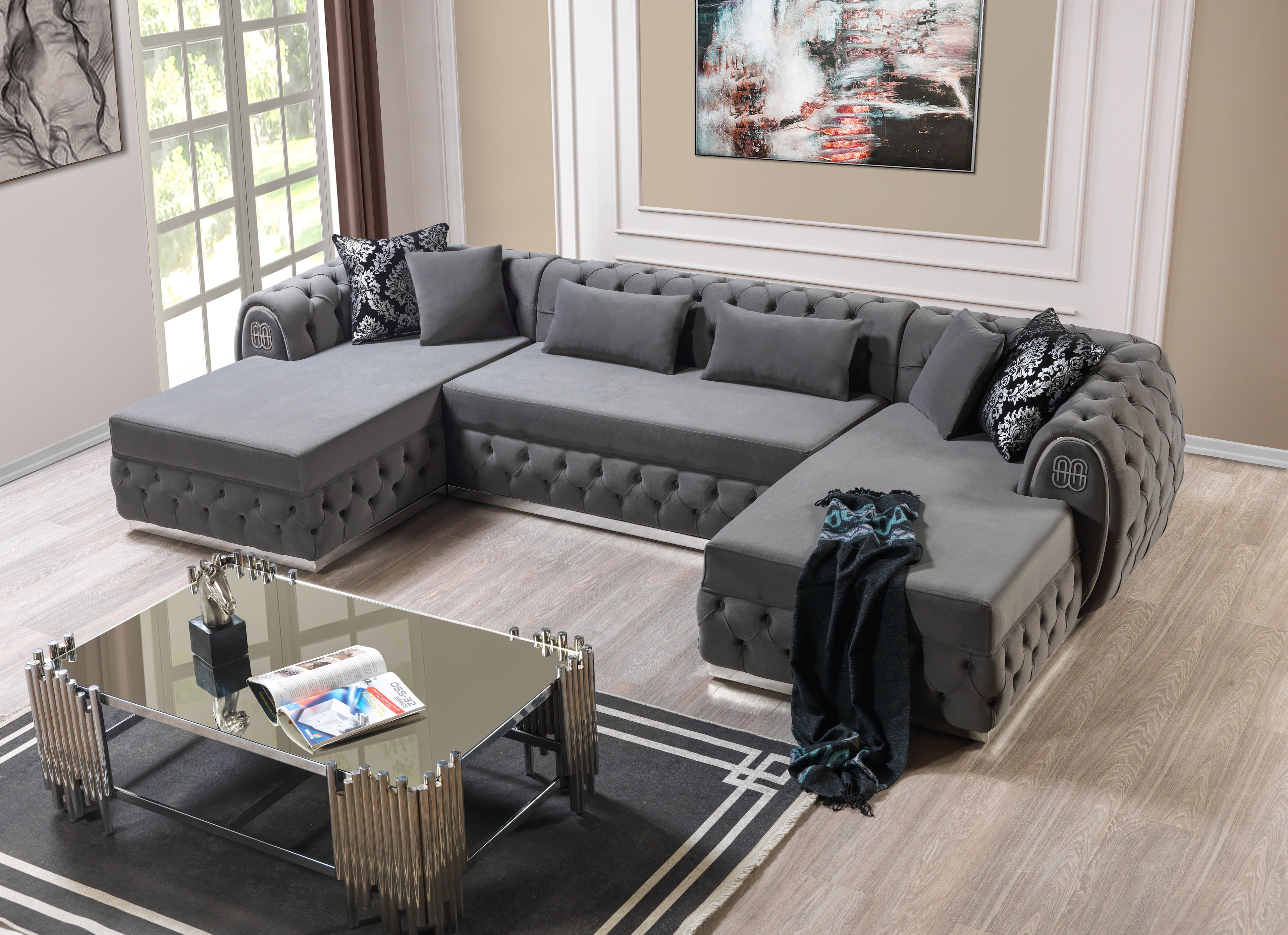 Jess Velvet Gray Double Chaise Sectional