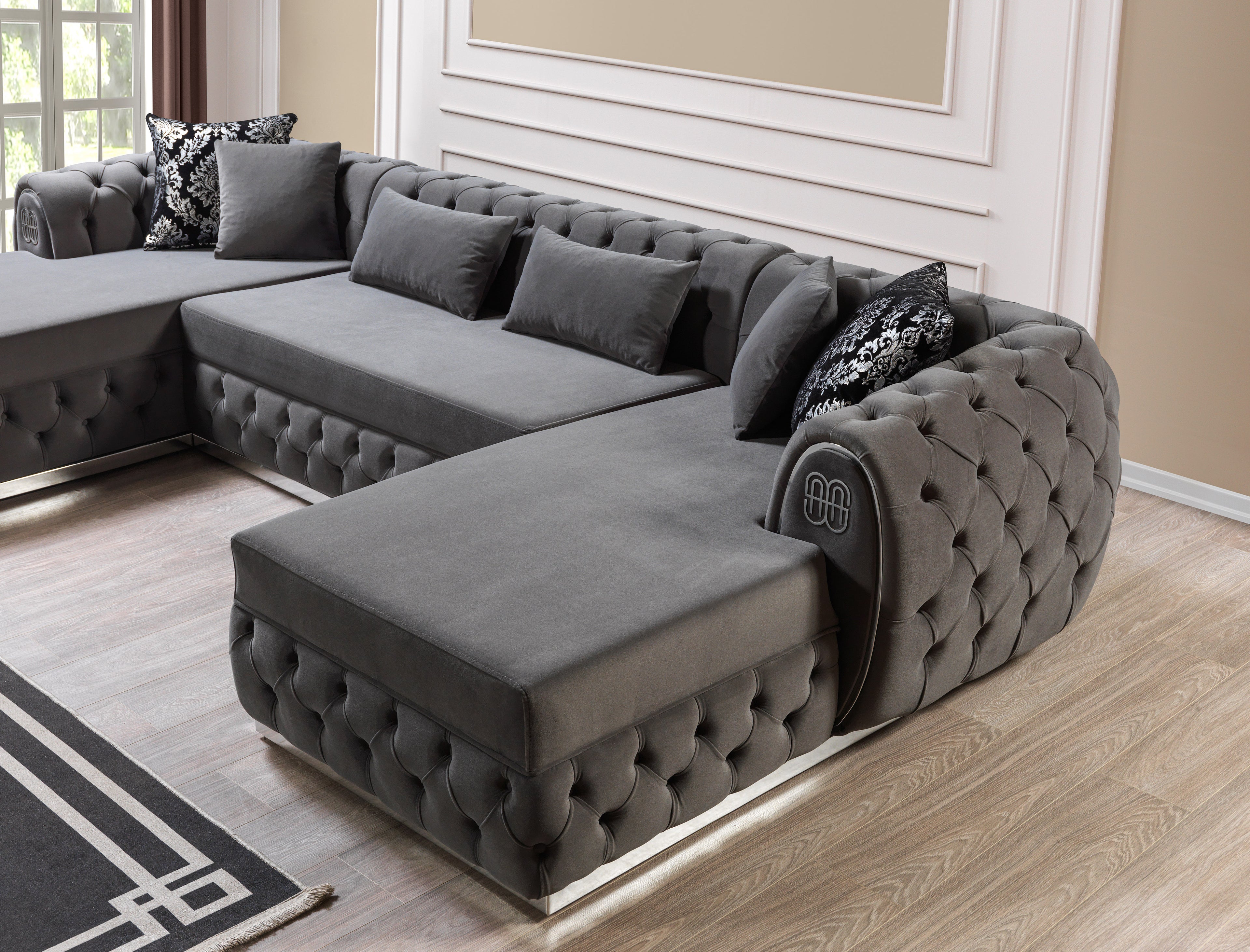 Jess Velvet Gray Double Chaise Sectional