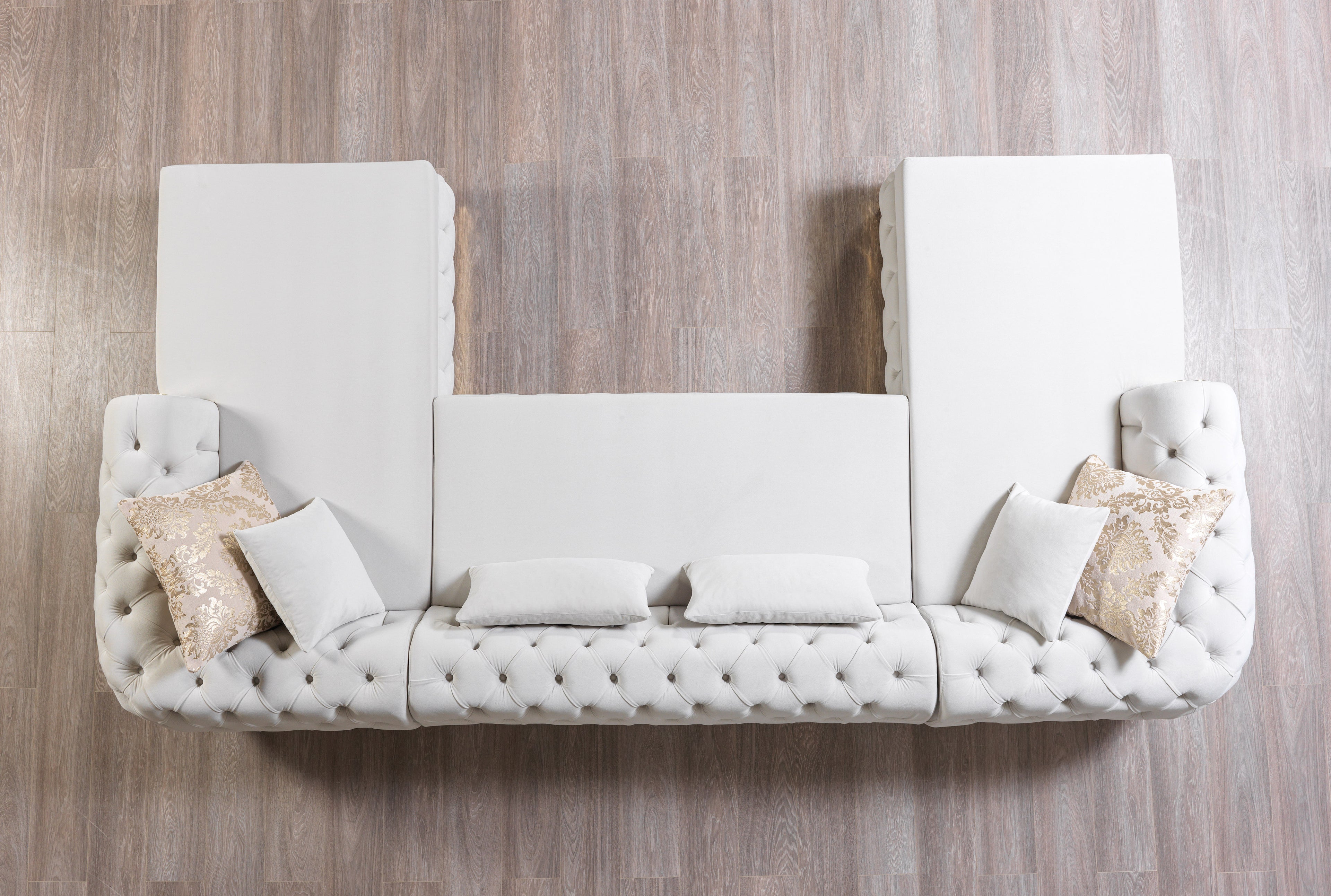 Chaise longue seccional doble Jess Velvet Ivory