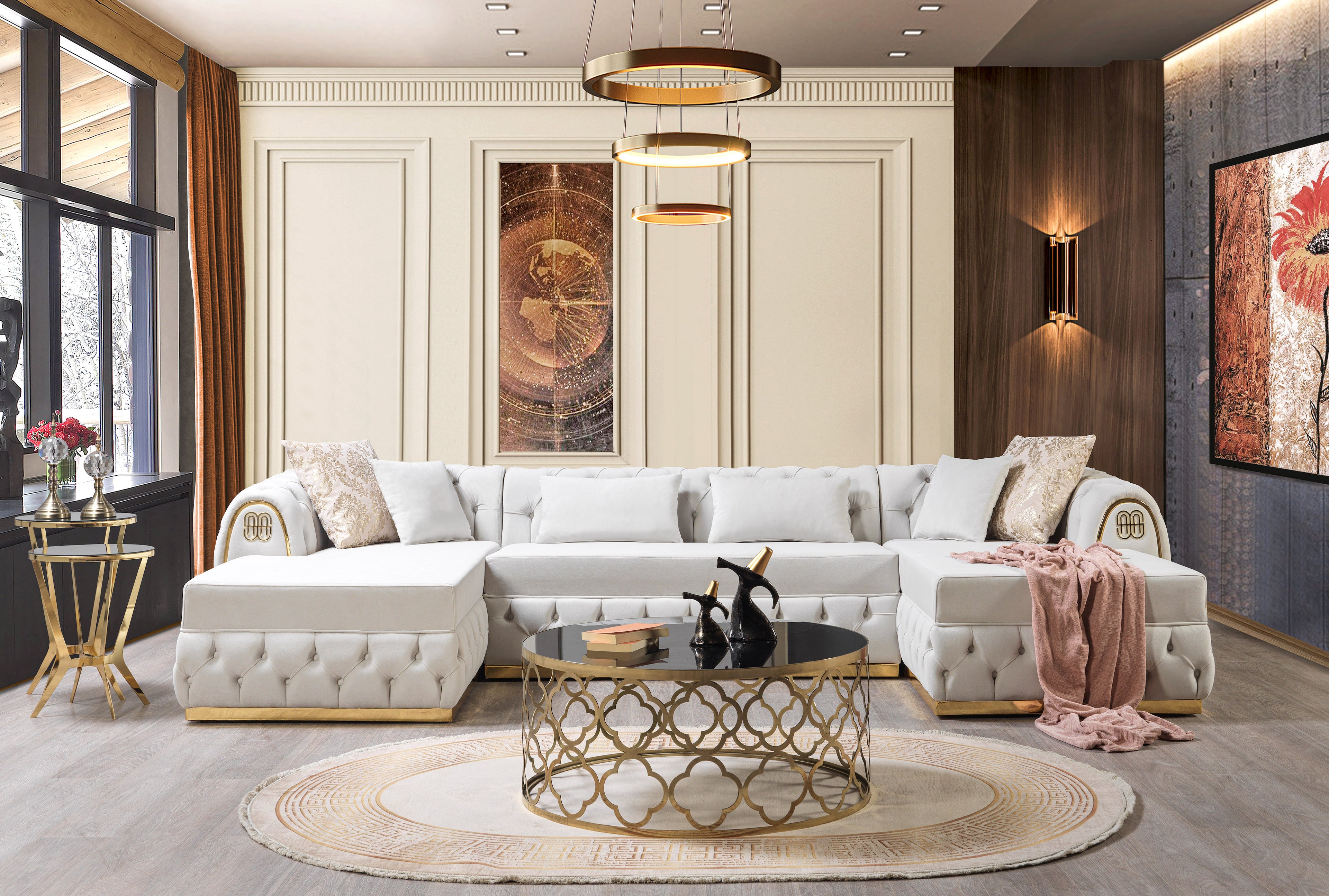 Chaise longue seccional doble Jess Velvet Ivory