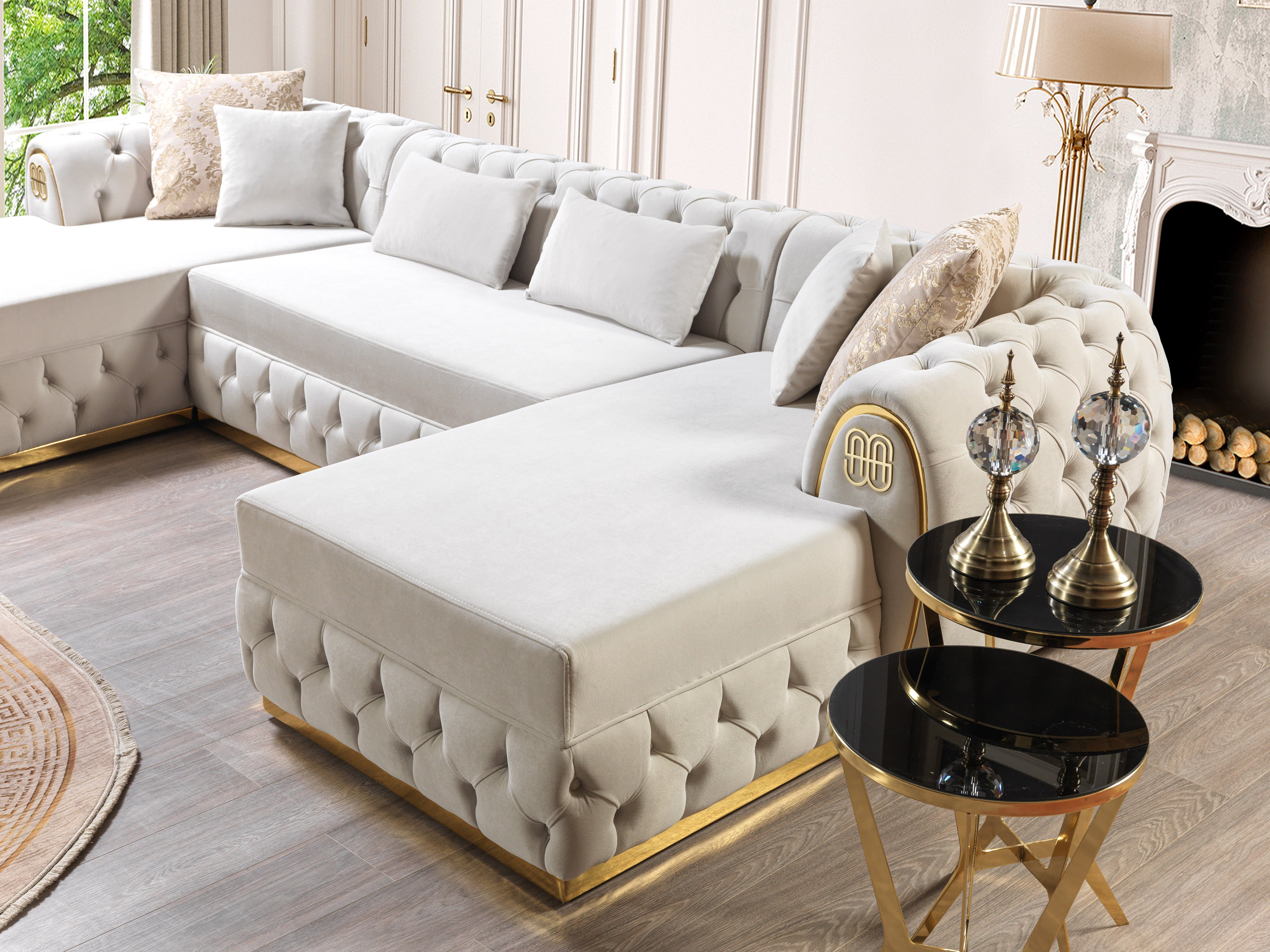 Chaise longue seccional doble Jess Velvet Ivory