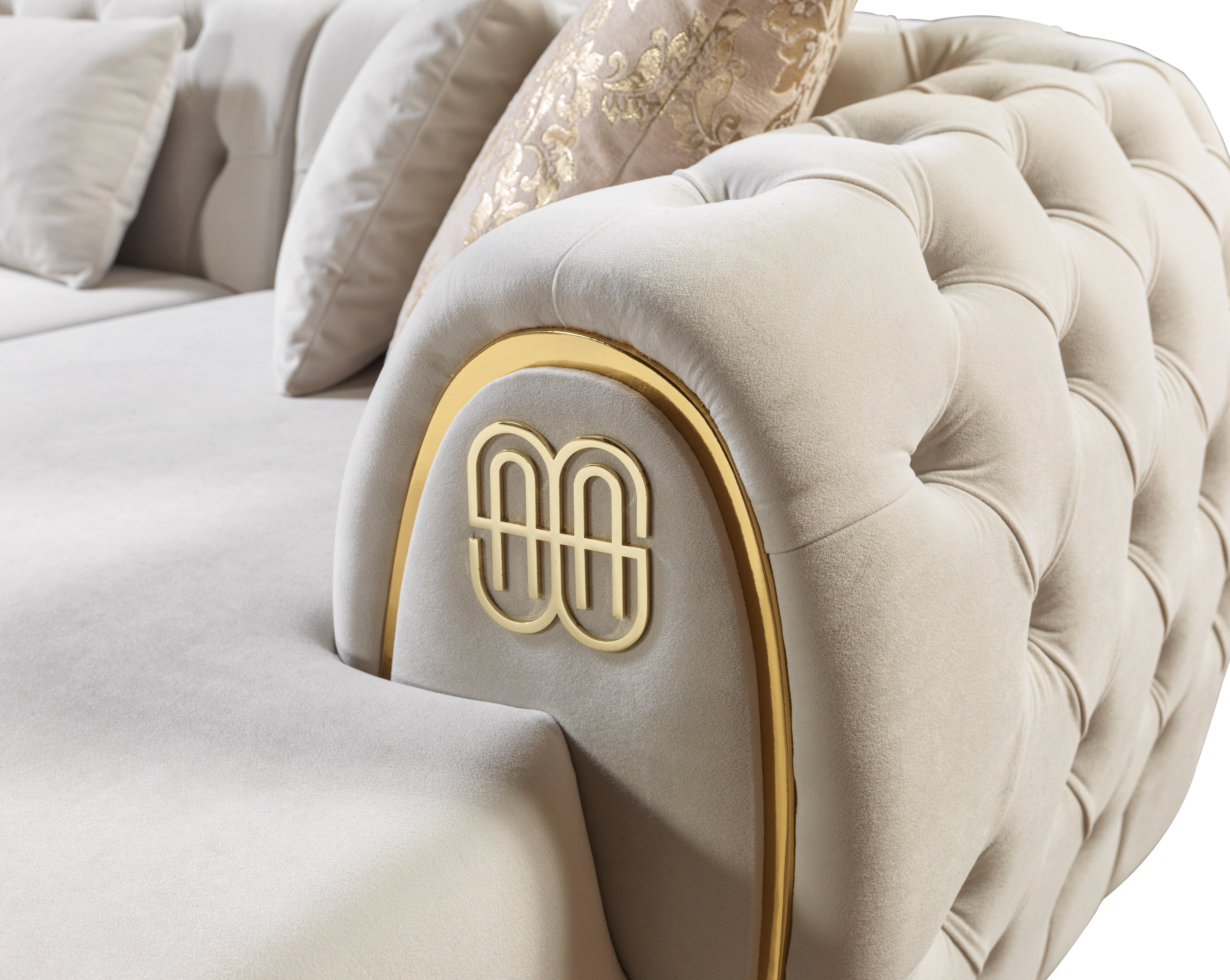 Chaise longue seccional doble Jess Velvet Ivory
