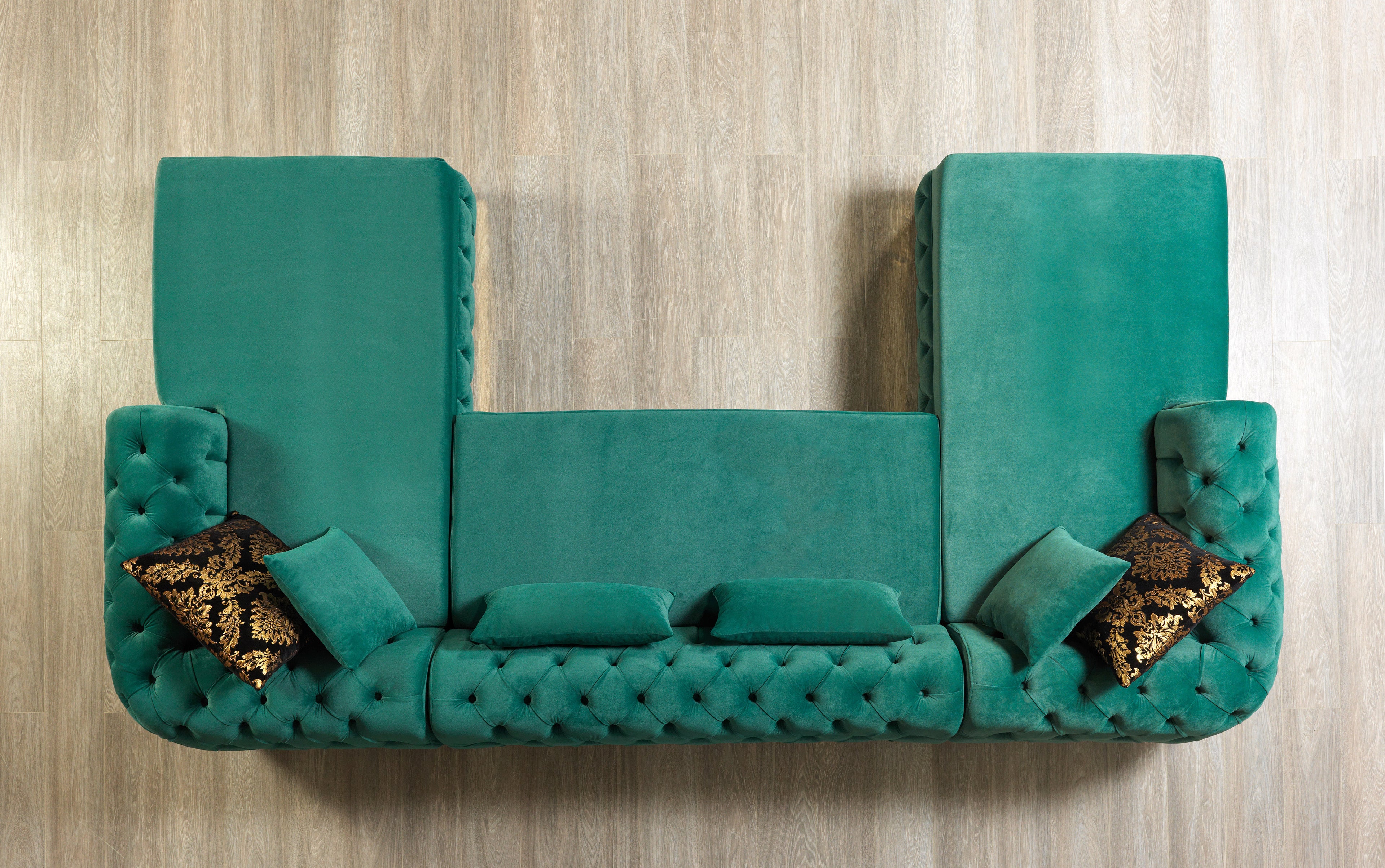 Chaise longue doble seccional de terciopelo verde Jess