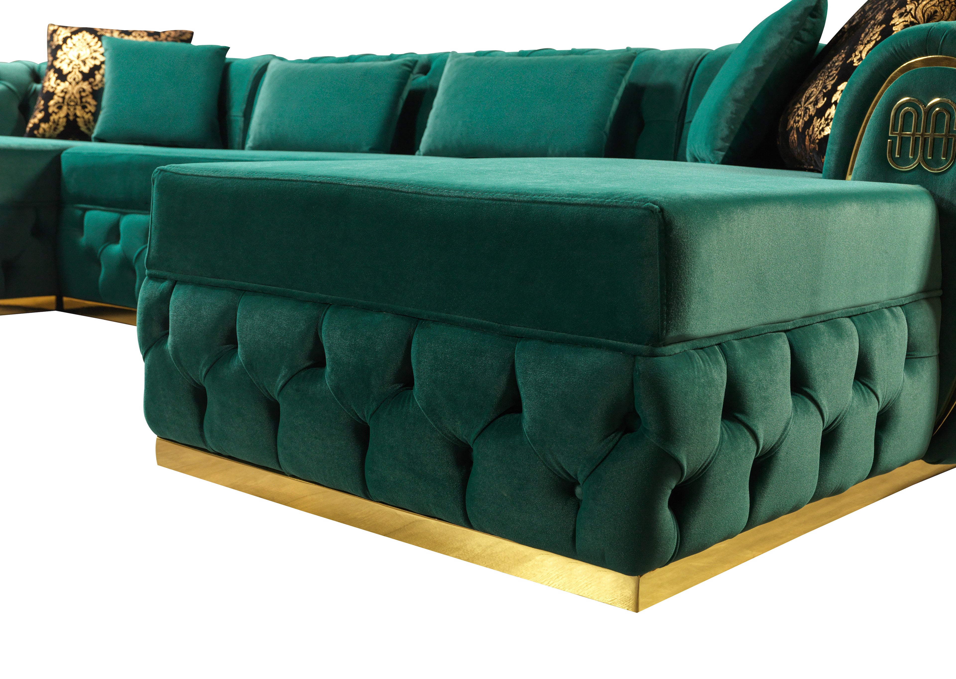 Chaise longue doble seccional de terciopelo verde Jess