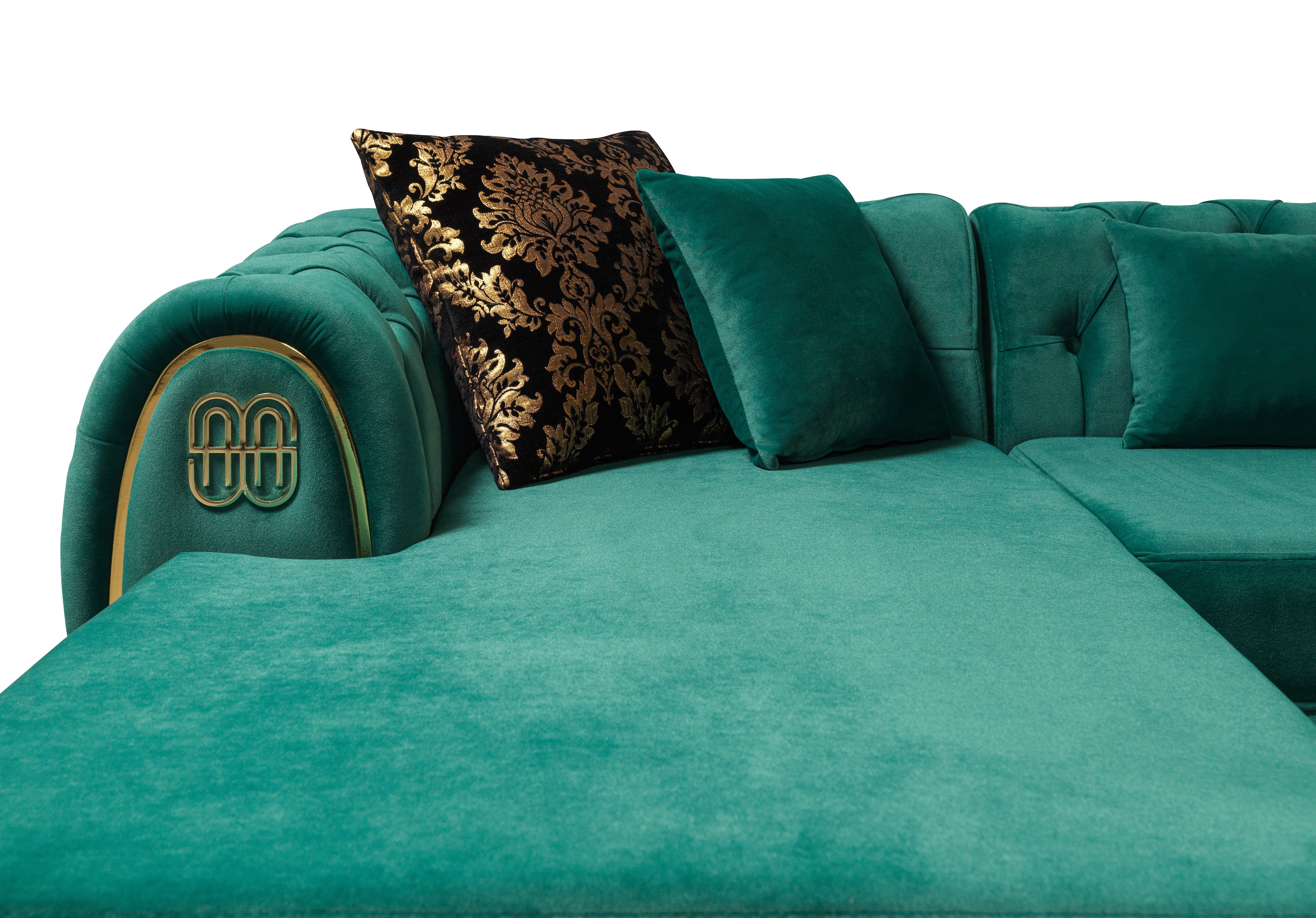 Chaise longue doble seccional de terciopelo verde Jess