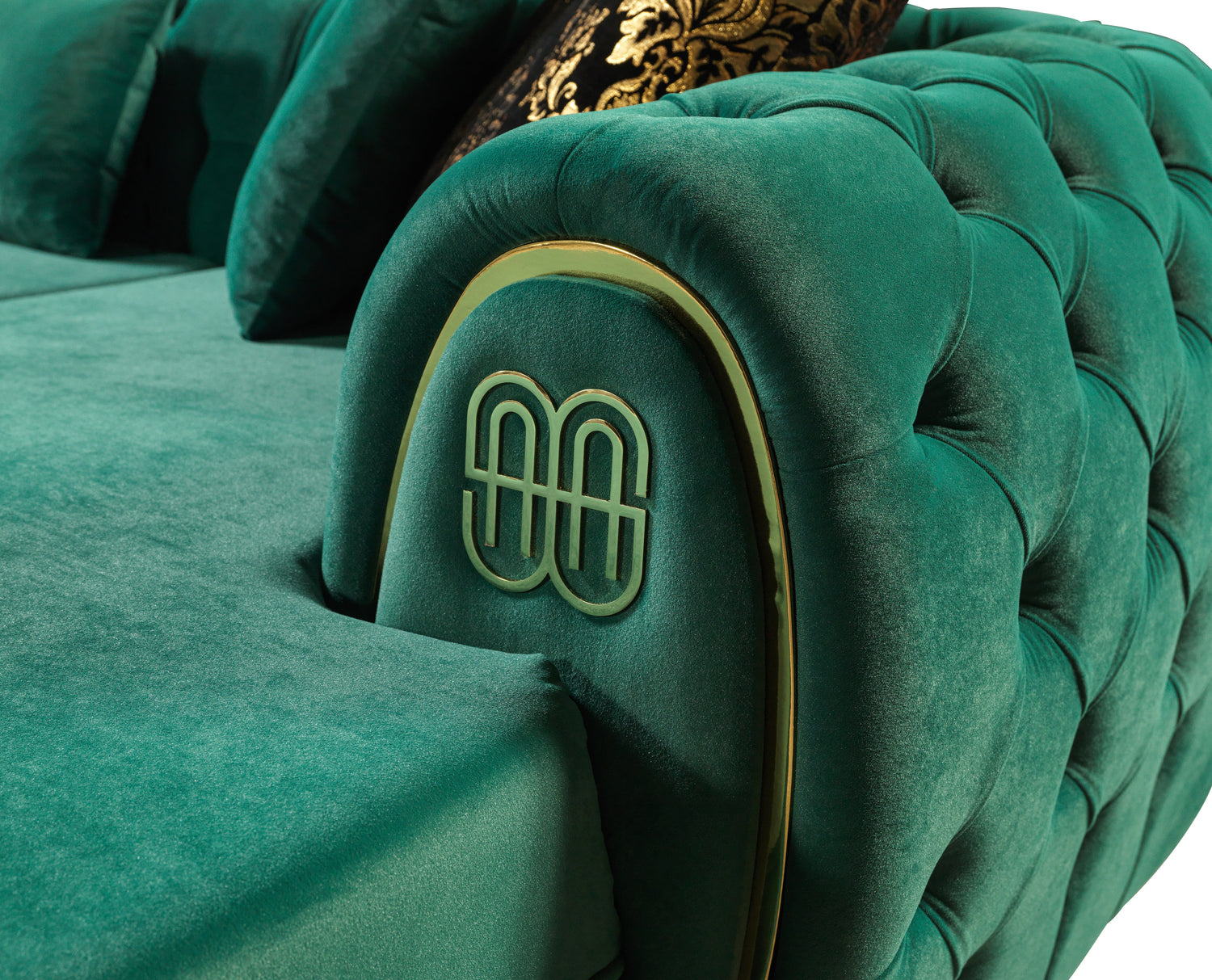 Chaise longue doble seccional de terciopelo verde Jess