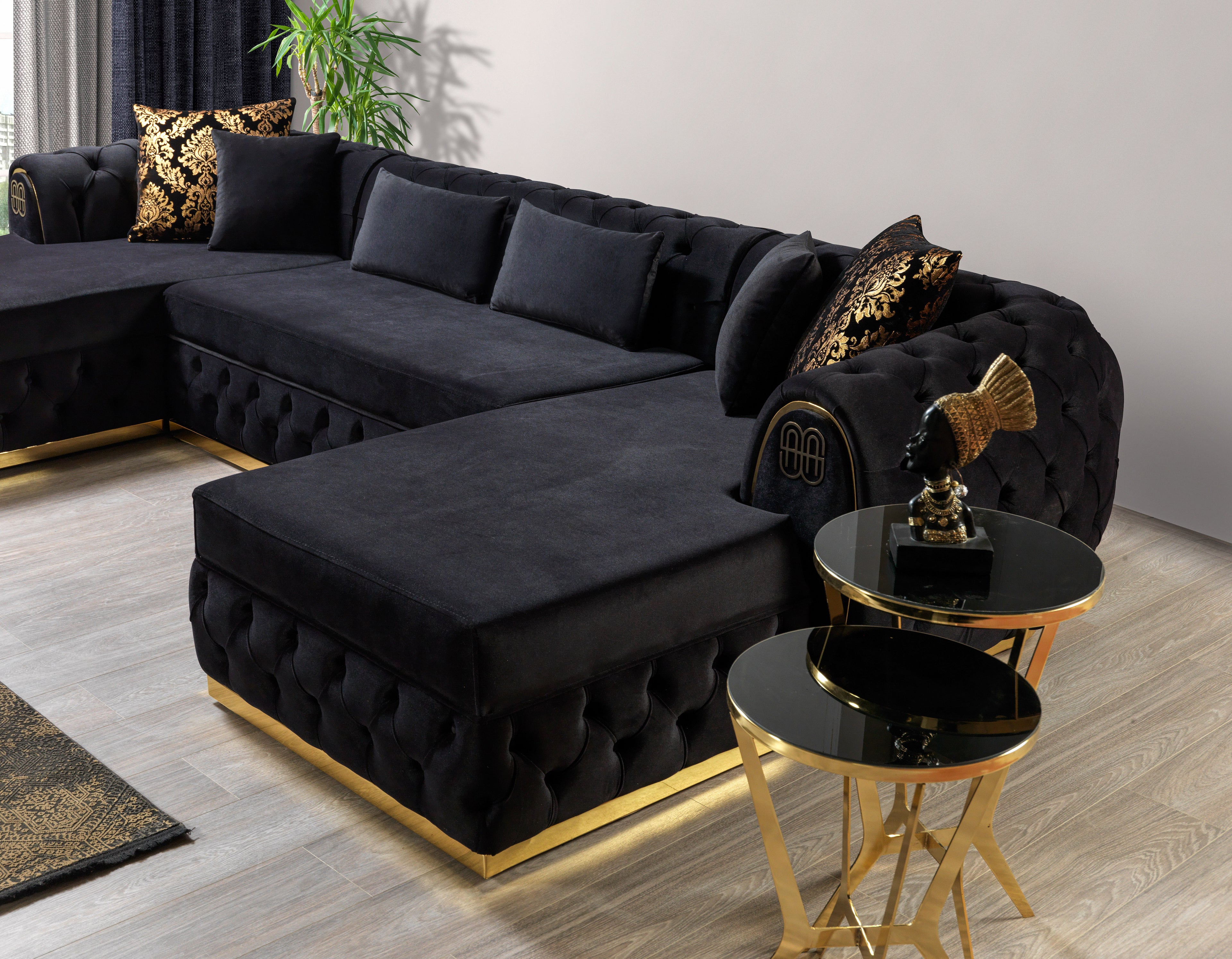 Jess Velvet Black Double Chaise Sectional