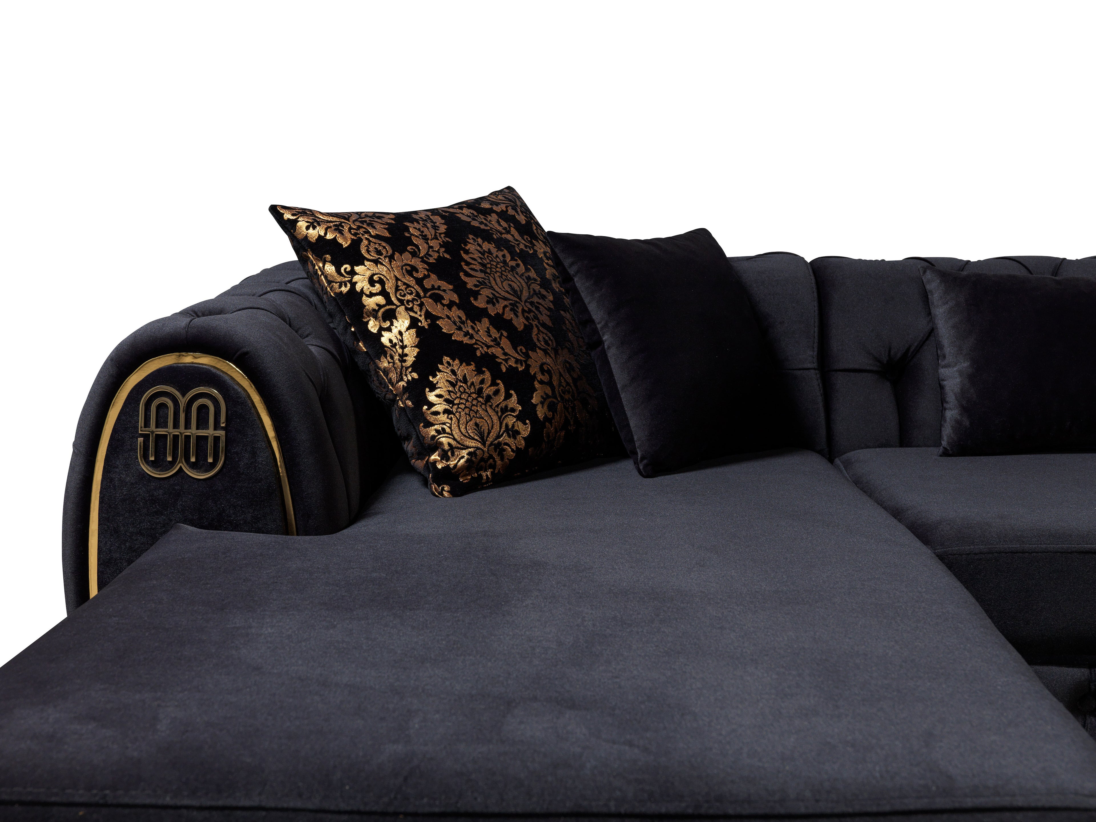 Jess Velvet Black Double Chaise Sectional