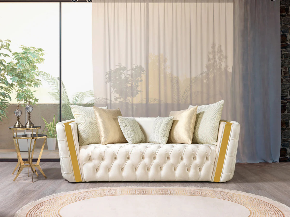 Fanci Ivory Velvet Sofa & Loveseat &Armchair