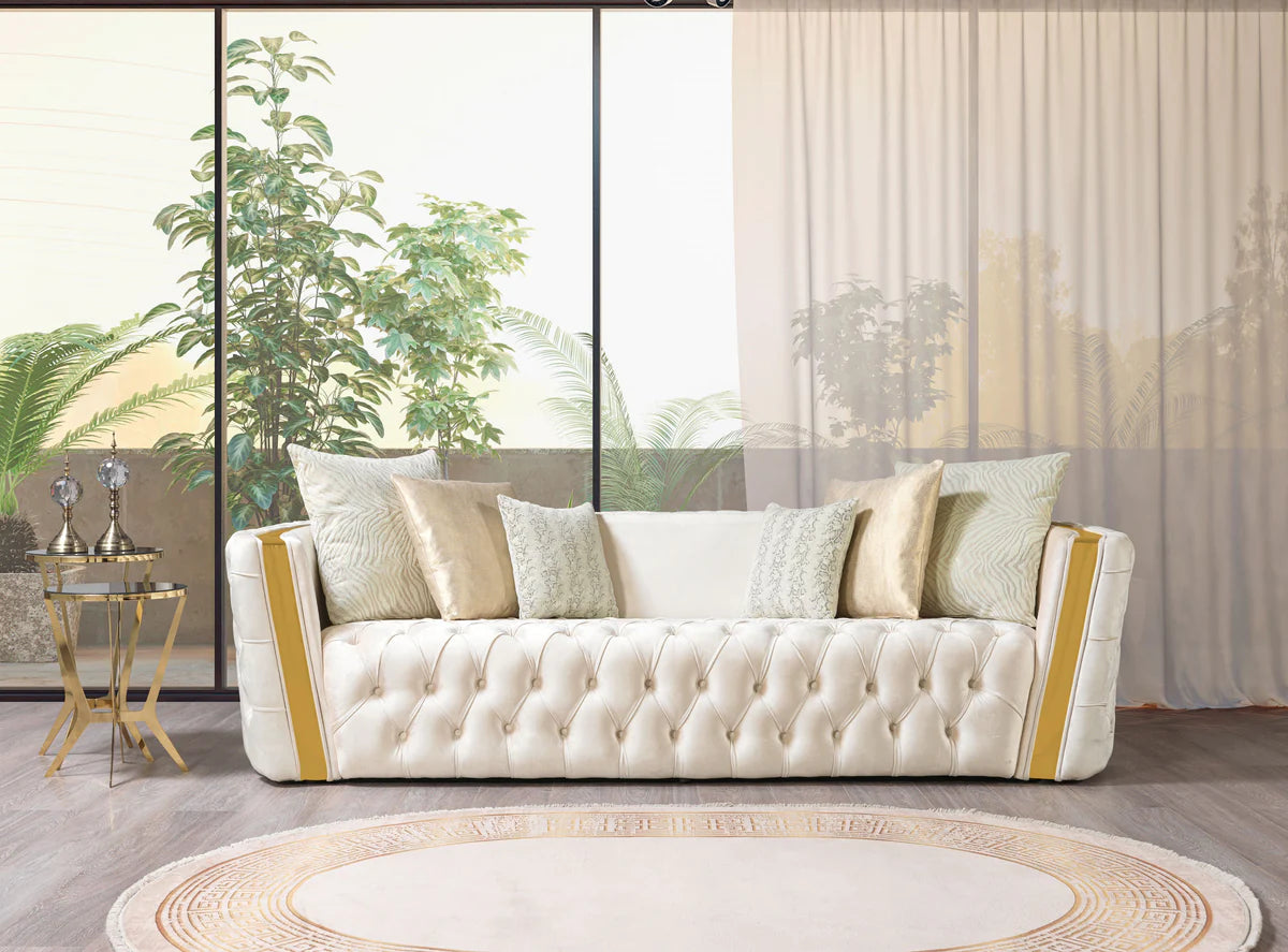 Fanci Ivory Velvet Sofa & Loveseat &Armchair