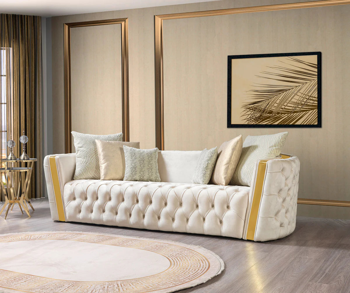 Fanci Ivory Velvet Sofa & Loveseat &Armchair