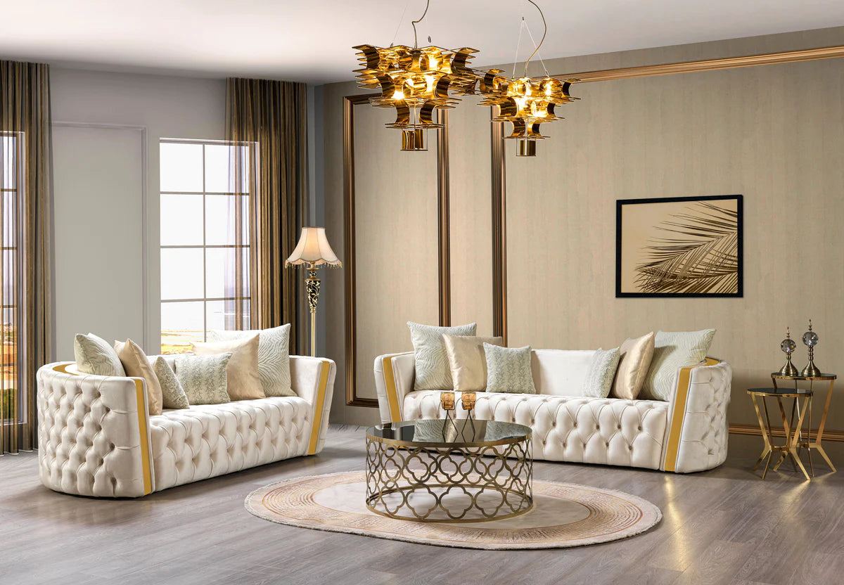 Fanci Ivory Velvet Sofa & Loveseat &Armchair