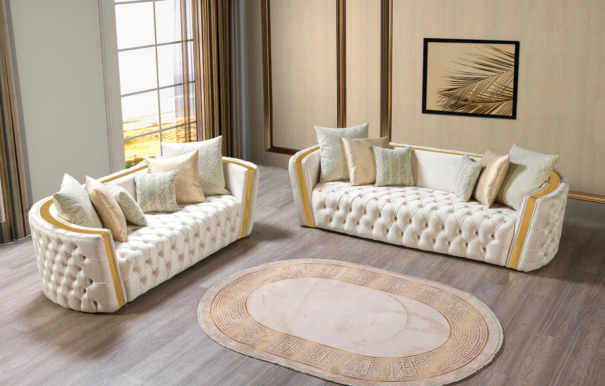 Fanci Ivory Velvet Sofa & Loveseat &Armchair