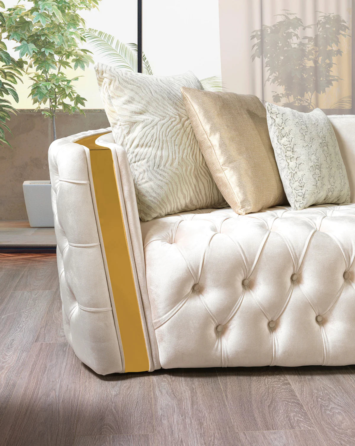 Fanci Ivory Velvet Sofa & Loveseat &Armchair