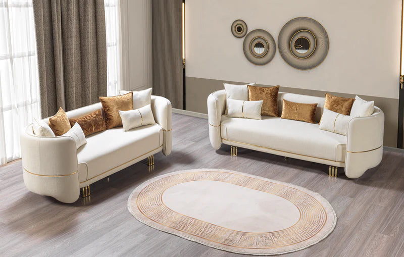 Sofá y loveseat de terciopelo marfil Helena