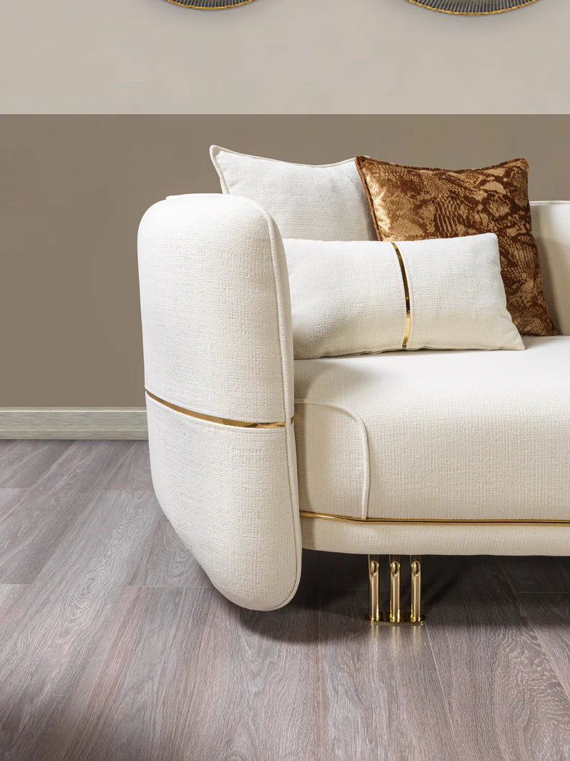 Sofá y loveseat de terciopelo marfil Helena