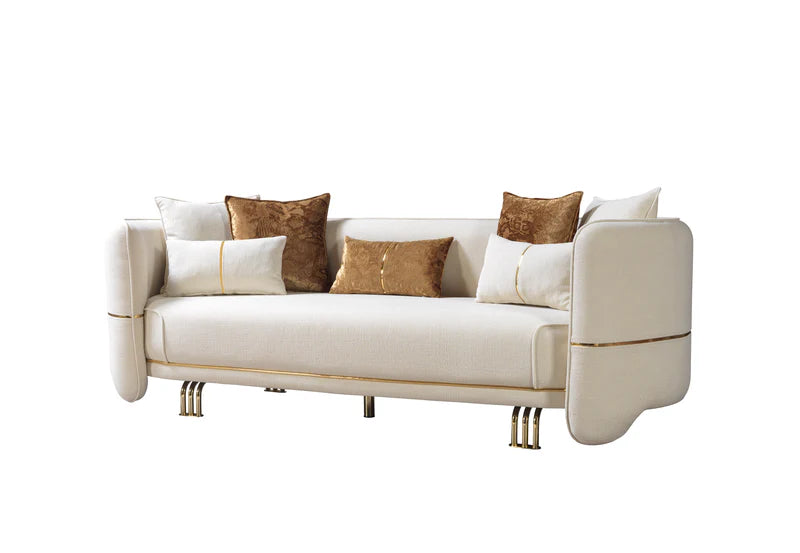 Sofá y loveseat de terciopelo marfil Helena