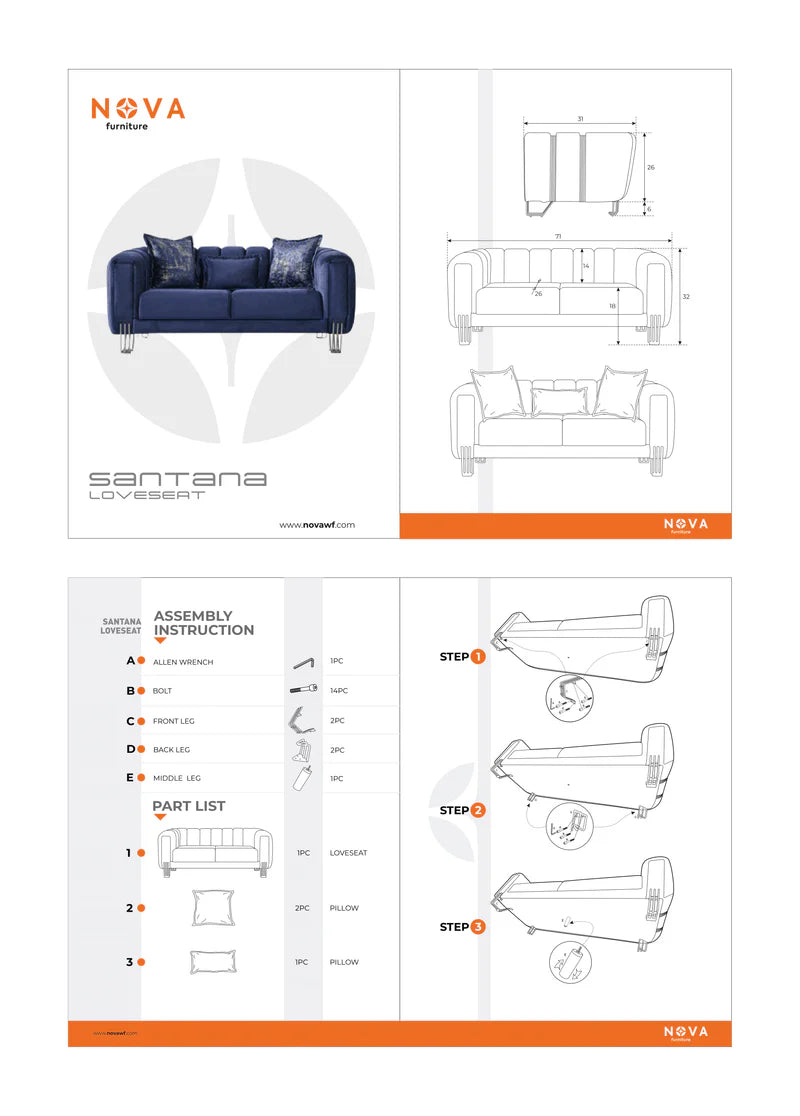 Sofá y loveseat de terciopelo plateado Santana
