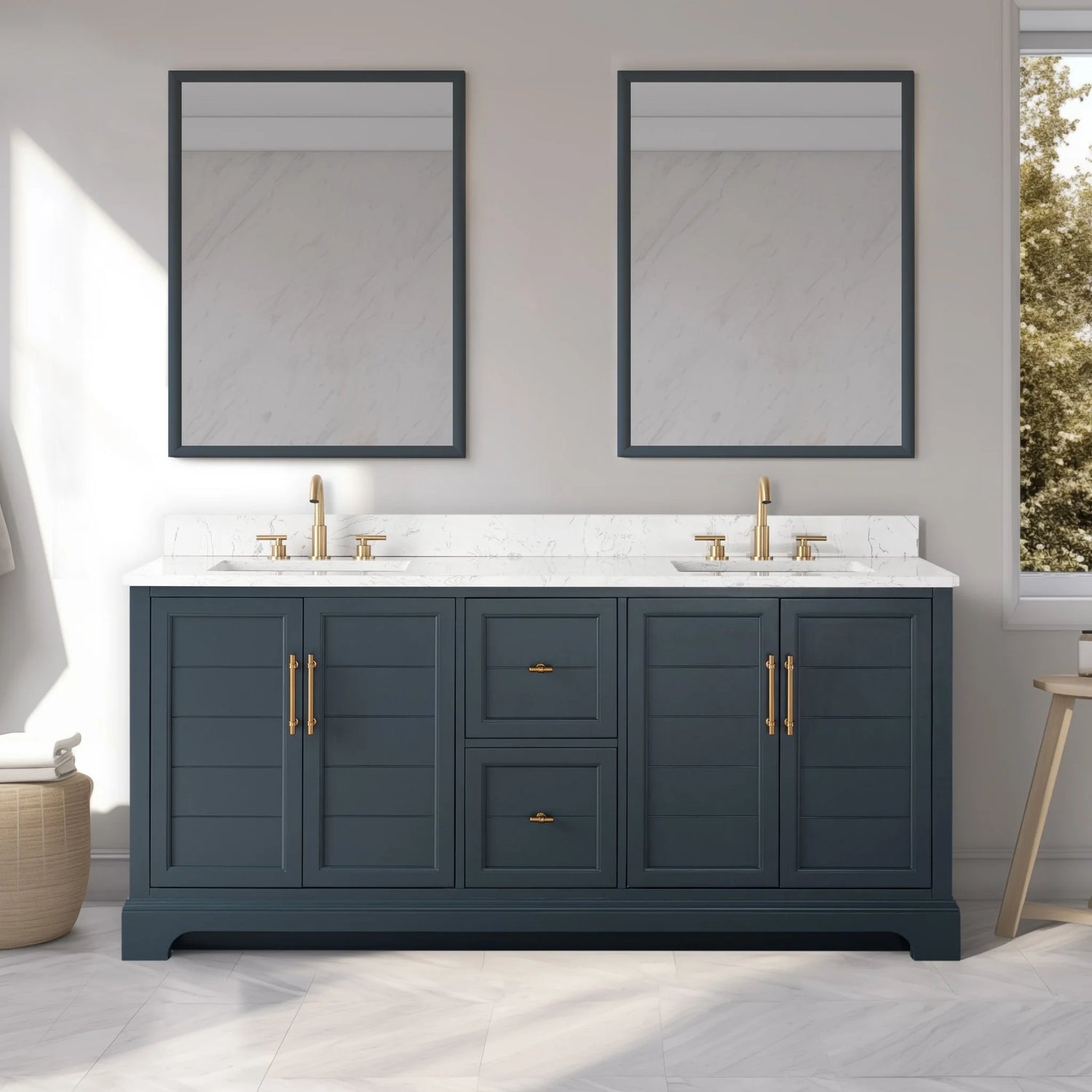 Vannes 72" Double Sink Bathroom Vanity Vintage Spruce Blue