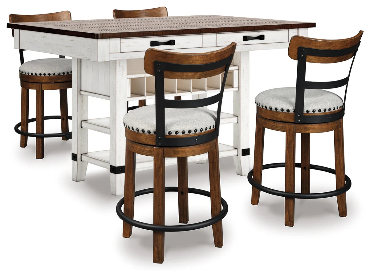 Valebeck Brown Counter Height Dining Table with 4 Barstools