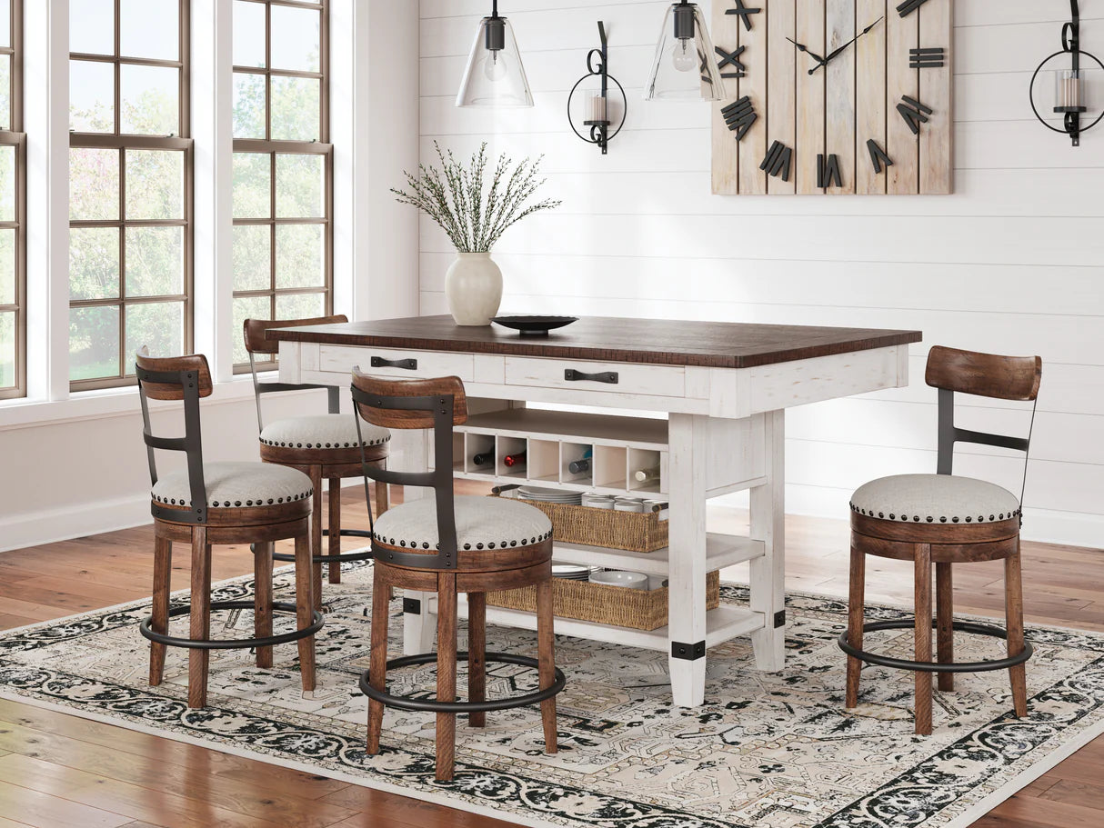 Valebeck Brown Counter Height Dining Table with 4 Barstools