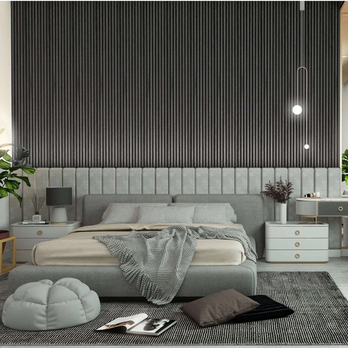 Acoustic grey oak wood acoustic panel offers a sleek, modern design with effective sound absorption, enhancing contemporary interiors.