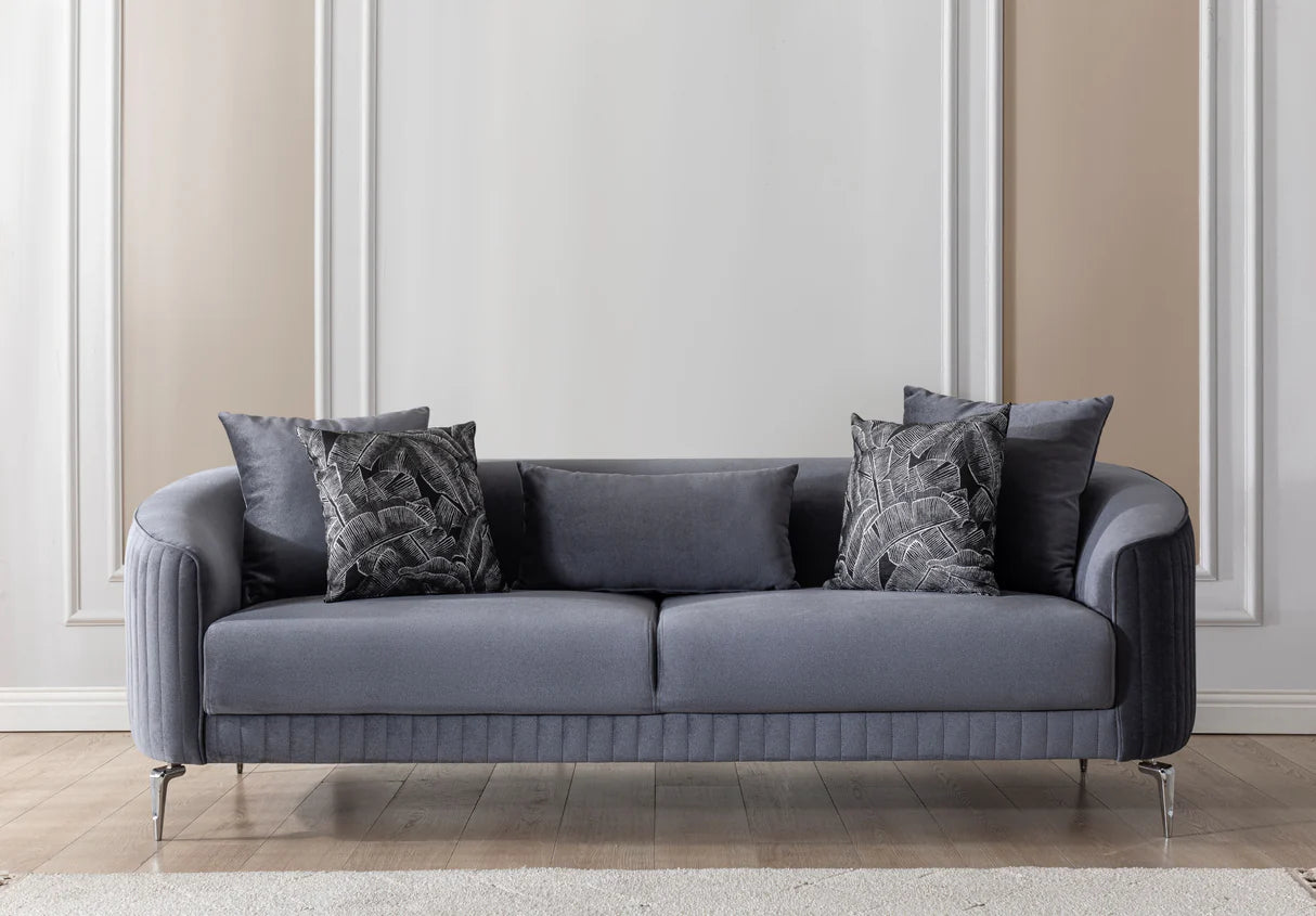 Sofá y loveseat de terciopelo marfil Helena